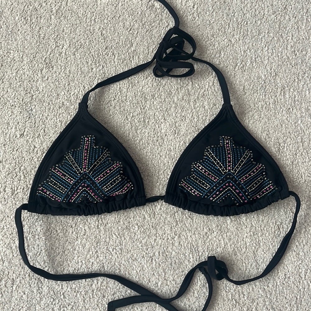 Xhilaration Black Triangle Beaded Bikini Top